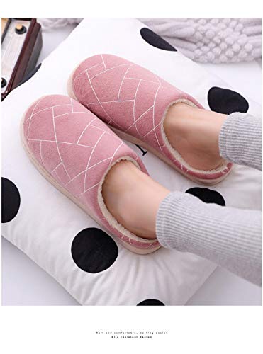 Warmwin Nueva Tela de Piedra geométrica Interior Masculina y Femenina Familia Pareja Piso de Madera hogar cálido Antideslizante otoño e Invierno Zapatillas de algodón-Green_4.5