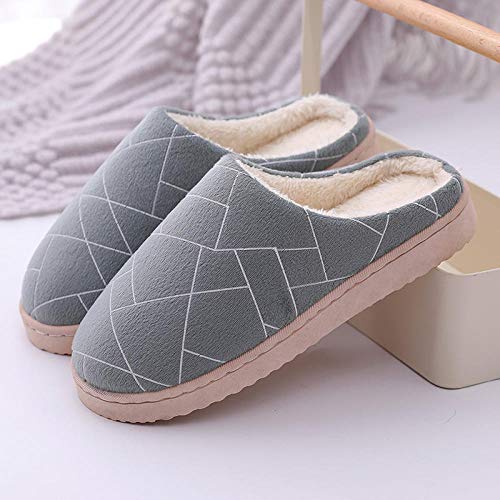 Warmwin Nueva Tela de Piedra geométrica Interior Masculina y Femenina Familia Pareja Piso de Madera hogar cálido Antideslizante otoño e Invierno Zapatillas de algodón-Green_4.5
