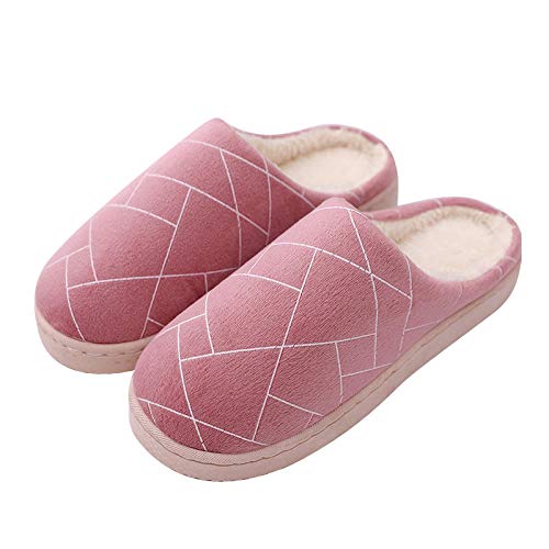 Warmwin Nueva Tela de Piedra geométrica Interior Masculina y Femenina Familia Pareja Piso de Madera hogar cálido Antideslizante otoño e Invierno Zapatillas de algodón-Green_4.5