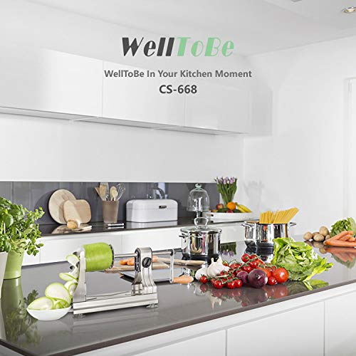 WellToBe CS-668 Cortador de Verduras en Espiral,Espiralizador de Verduras, Rallador Verduras de 6 Cuchillas en Acero Inoxidable,Herramienta de Cocina para Crear Pasta Vegetal y espagueti calabacín
