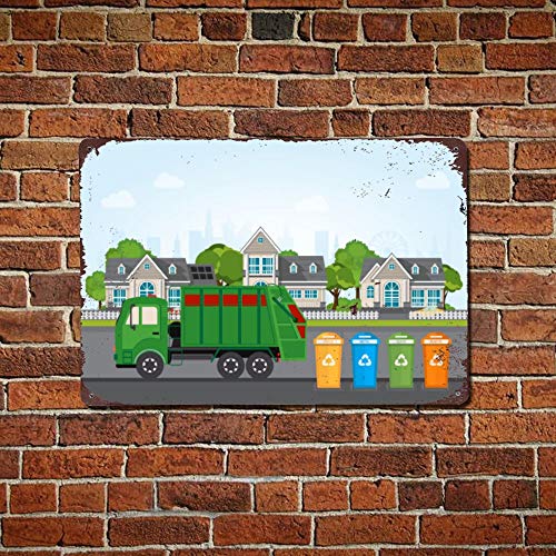 wendana City Residuos Concepto de Reciclaje con camión de Basura Vintage Desgastado Signos de Metal, decoración de Navidad Halloween señal, Man Cave Garage, para habitación de los niños