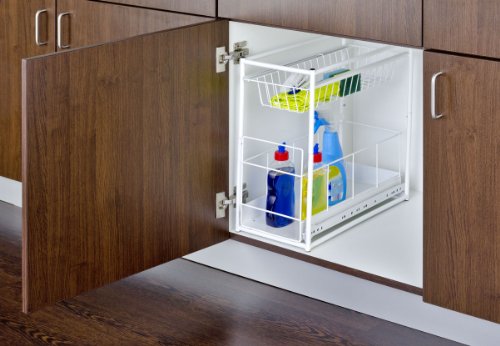 Wenko Cajones con Rieles 2 Repisas para cocina, Metal Recubrimiento de Polvo, Blanco, 45x45x23 cm