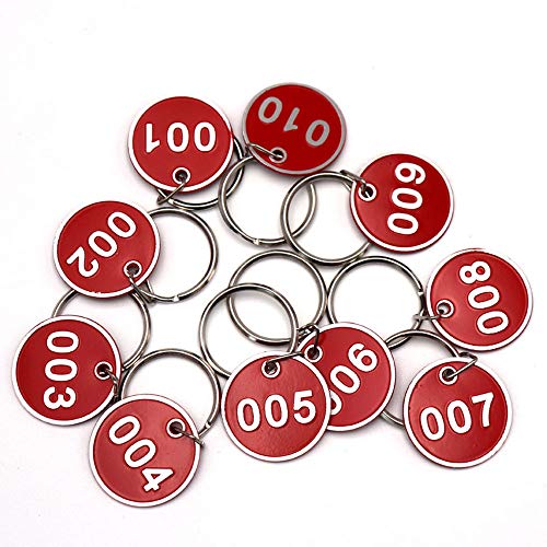Wenxiaw Etiquetas de Identificación Numeradas Etiquetas de Aluminio para Llaveros para Casilleros Supermarket Hotel Etiqueta de Equipaje Organizar y Clasificar, No. 1-30, Rojo, 30 Piezas