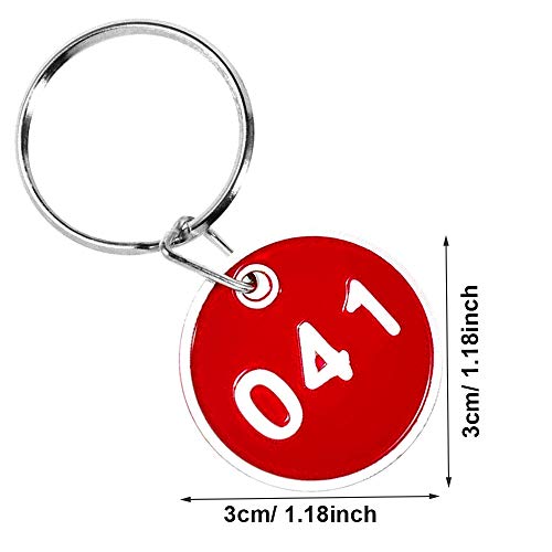 Wenxiaw Etiquetas de Identificación Numeradas Etiquetas de Aluminio para Llaveros para Casilleros Supermarket Hotel Etiqueta de Equipaje Organizar y Clasificar, No. 1-30, Rojo, 30 Piezas