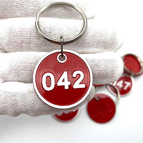 Wenxiaw Etiquetas de Identificación Numeradas Etiquetas de Aluminio para Llaveros para Casilleros Supermarket Hotel Etiqueta de Equipaje Organizar y Clasificar, No. 1-30, Rojo, 30 Piezas