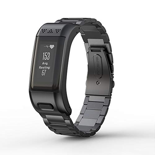 WIIKAI - Correa de Repuesto para Garmin VIVOsmart HR+ (Acero Inoxidable), Color Negro