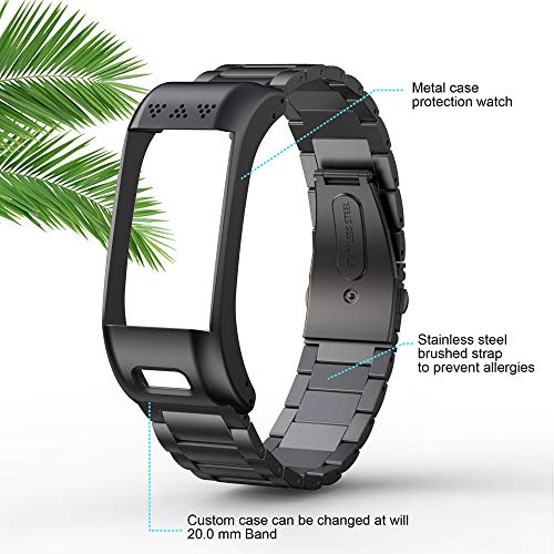 WIIKAI - Correa de Repuesto para Garmin VIVOsmart HR+ (Acero Inoxidable), Color Negro