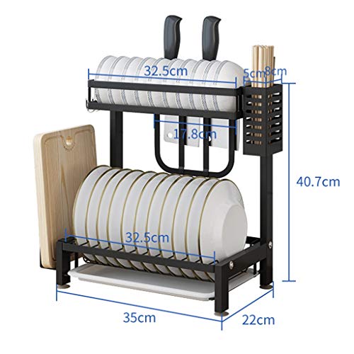 William 337 Estante de almacenamiento Estantes de cocina, estante for platos de acero inoxidable for el hogar Porta herramientas Herramienta de drenaje Vajilla Caja de almacenamiento - Negro 2 capas P