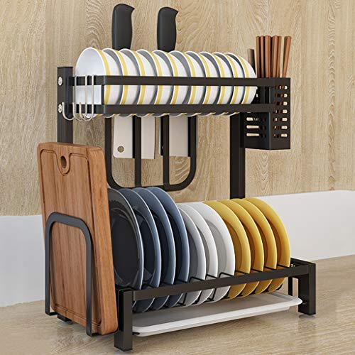 William 337 Estante de almacenamiento Estantes de cocina, estante for platos de acero inoxidable for el hogar Porta herramientas Herramienta de drenaje Vajilla Caja de almacenamiento - Negro 2 capas P