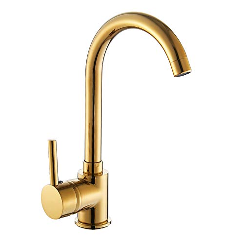 Windyeu - Grifo monomando para cocina (giratorio 360°, acero inoxidable, aleación de zinc), color dorado