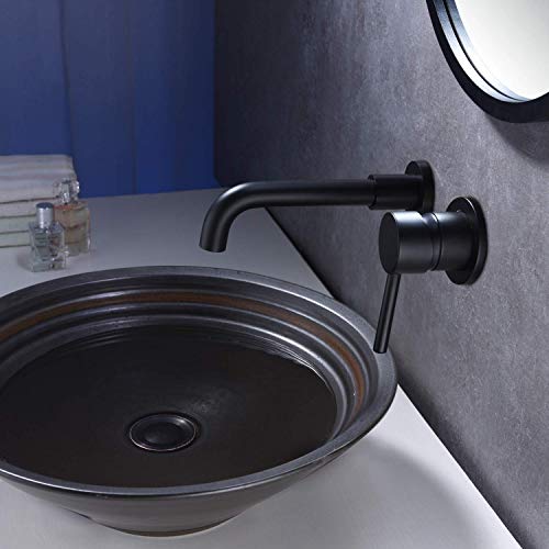 WISTUM Grifo de Lavabo de Pared Mural Empotrable Negro Mate, Cuerpo Empotrado Incluido