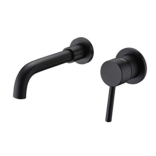 WISTUM Grifo de Lavabo de Pared Mural Empotrable Negro Mate, Cuerpo Empotrado Incluido