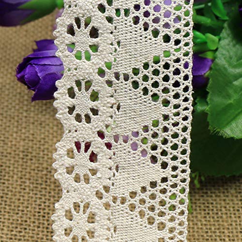 witgift - Cinta de encaje de algodón de estilo vintage para costura, ganchillo, ribetes, collage, álbumes de recortes, paquetes de regalo o decoración, 1,8 m de largo y 7 cm de ancho