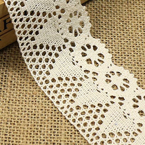 witgift - Cinta de encaje de algodón de estilo vintage para costura, ganchillo, ribetes, collage, álbumes de recortes, paquetes de regalo o decoración, 1,8 m de largo y 7 cm de ancho