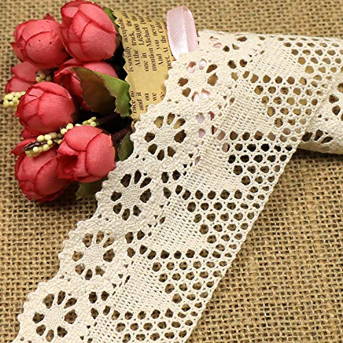 witgift - Cinta de encaje de algodón de estilo vintage para costura, ganchillo, ribetes, collage, álbumes de recortes, paquetes de regalo o decoración, 1,8 m de largo y 7 cm de ancho
