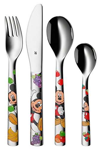 WMF Disney Mickey Mouse - Cubertería para niños 4 piezas (tenedor, cuchillo de mesa, cuchara y cuchara pequeña) (WMF Kids infantil)