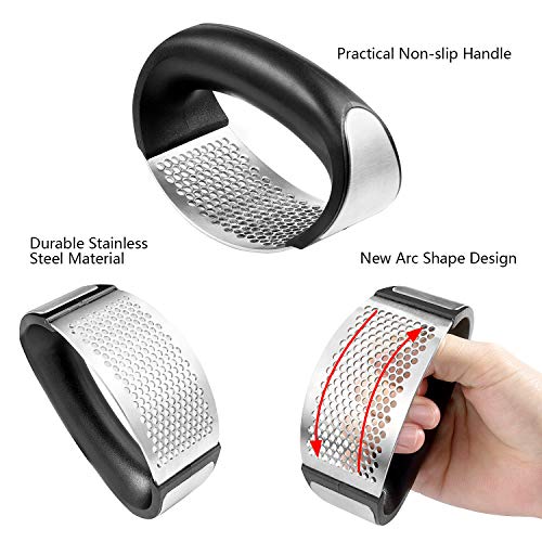 WolinTek Prensa Ajos Acero Inoxidable, Pelador de Ajos con Cepillo, Picador de Ajos Manual, Mango Ergonómico, Apto per Lavavajillas y Fácil de Limpiar (A)