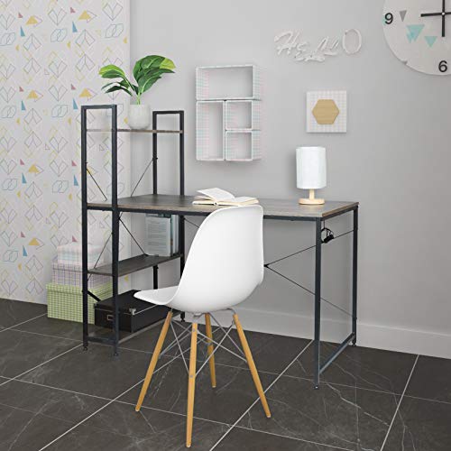 WOLTU Escritorio Industrial Escritorio de Computadora Muebles de Oficina Mesa de PC Mesa de Trabajo de Madera y Acero, con 4 Estante, Aprox.120x64x120cm Negro/Oxidado TSB01srs