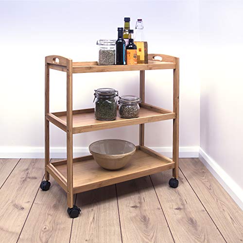 Woodluv - Carrito de almacenamiento de bambú de 3 niveles para cocina, con ruedas