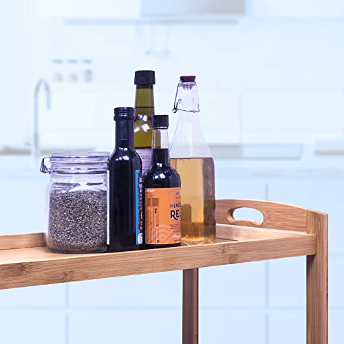 Woodluv - Carrito de almacenamiento de bambú de 3 niveles para cocina, con ruedas