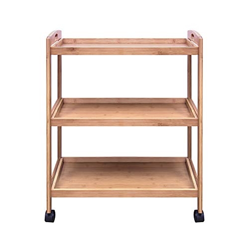 Woodluv - Carrito de almacenamiento de bambú de 3 niveles para cocina, con ruedas