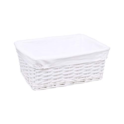 Woodluv, Cesta Mediana de Mimbre, 15,5 x 35 x 24,5 cm, Color Blanco