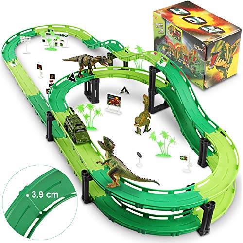 WOSTOO Pista de Carreras Juguetes, Circuito Coches Pista Coches Cars Juguete Dinosaurios Juguetes Pistas Flexibles Coches de La Pista Juego de Construccion para Niños Regalo Cumpleaños Chico Niña
