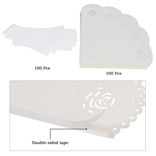 WOWOSS 100Pcs Conos Papel Arroz Boda Rosa Blanco Petalos Confeti Decoración Boda con 100Pcs Adhesivo de Doble Cara para Boda Cumpleaños Fiesta