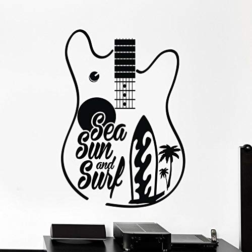 wZUN Etiqueta de la Pared de la Guitarra Sea Sun Surf Sports Palm Vinilo Dormitorio Estudio de música Decoración 30X42cm
