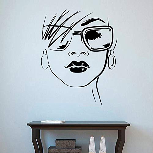 wZUN Moda Chica calcomanía de Pared Gafas Mujer Cara Vinilo Pegatina Chica Dormitorio salón de Belleza decoración 50X63 cm