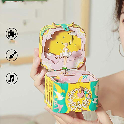 XHCP Rompecabezas de Madera 3D Pintado, joyero de Bailarina y joyero para niñas - Caja de música - Lago de los cisnes, Gran Regalo para niñas o joyero para niñas