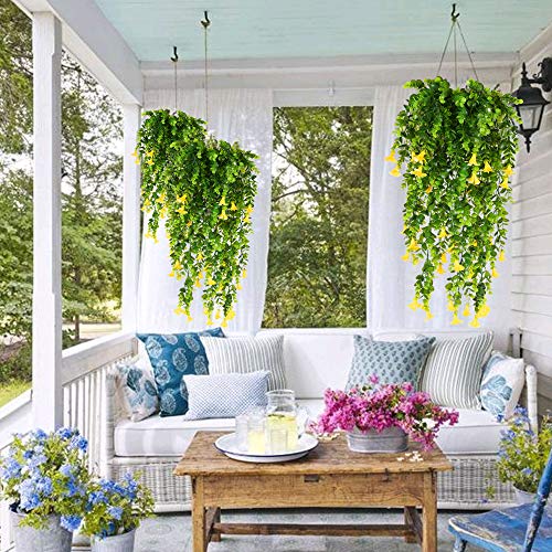 XHXSTORE 3pcs Planta Colgante Artificial con Flores Amarillas 80cm Guirnaldas Hiedra Decoracion Enredadera Plastico para Exterior Interior Balcon Terraza Cocina Baño Maceta Jardinera Boda Fiesta