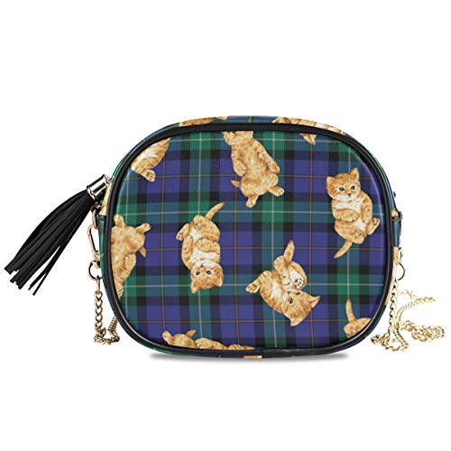 XiangHeFu Phone Bag Card Holder Large Capacity Wallet Leather Purse Coin Case Cute Cat Tartan