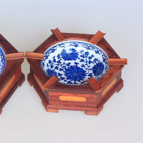 XIAOTIAN Niño y Madre cenicero Estilo Retro ébano salón Azul y Blanco cenicero de Porcelana de Madera sólida Personalidad Creativa Tendencia decoración multifunción decoración Retro