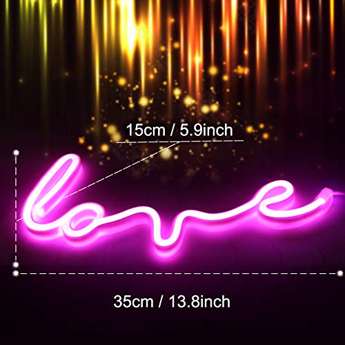 XIYUNTE love luz de neón Señales luminosas LED amor señales de neón Iluminación de ambiente rosado amor Iluminación de interior decoración para el dormitorio infantil, bar, reunirse, navideña