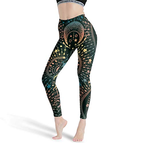 XJJ88 - Pantalones lisos para mujer, diseño de mandala de yoga, estampado de luna, estampado de sol, capri, mallas de entrenamiento, para mujer, cintura alta, color blanco, tamaño small