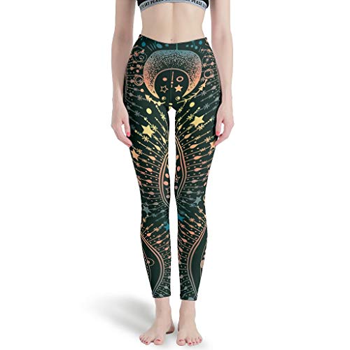 XJJ88 - Pantalones lisos para mujer, diseño de mandala de yoga, estampado de luna, estampado de sol, capri, mallas de entrenamiento, para mujer, cintura alta, color blanco, tamaño small