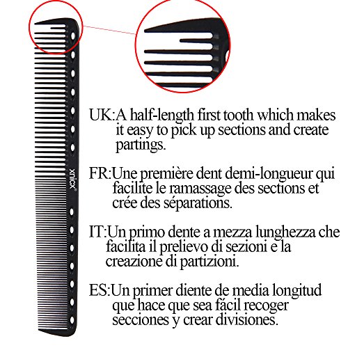 xnicx Negro carbono Peluquería Peine Pelo Peine 100% antiestático 230 ℃ Resistente al calor peine de corte Peluquería Estilista de pelo peine de corte, juego de peluquería Peluquería Peine
