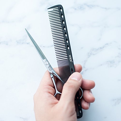 xnicx Negro carbono Peluquería Peine Pelo Peine 100% antiestático 230 ℃ Resistente al calor peine de corte Peluquería Estilista de pelo peine de corte, juego de peluquería Peluquería Peine