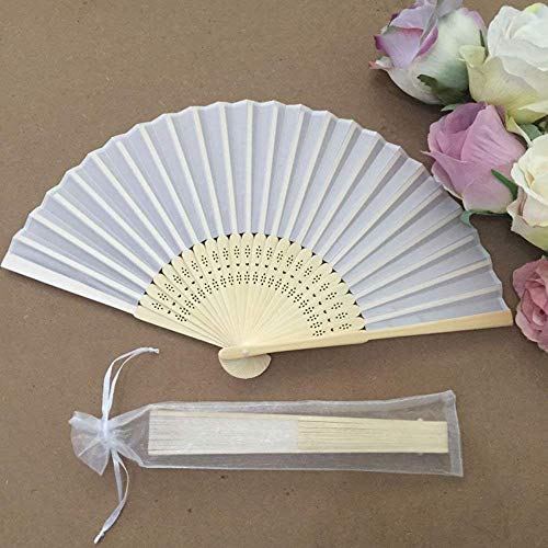 XZANTE 50 Piezas Bolso De Abanico De Mano Plegable De Organdí con Cordón Blanco Bolsa De Regalo Favor De Boda Fiesta