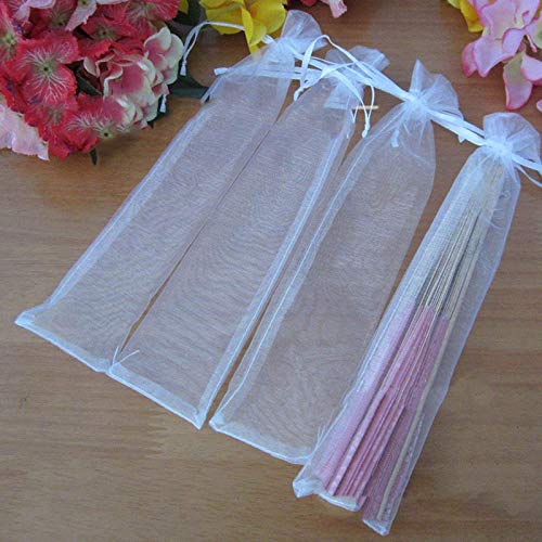 XZANTE 50 Piezas Bolso De Abanico De Mano Plegable De Organdí con Cordón Blanco Bolsa De Regalo Favor De Boda Fiesta