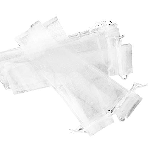 XZANTE 50 Piezas Bolso De Abanico De Mano Plegable De Organdí con Cordón Blanco Bolsa De Regalo Favor De Boda Fiesta