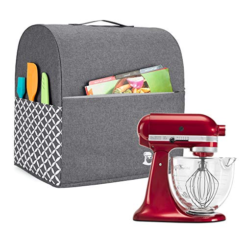 Yarwo Funda para KitchenAid Robots de Cocina, Cubierta para Batidoras Amasadoras, Encaja para Todos Batidoras Amasadoras de 4.3 litros y 4.8 litros(Pequeño, Gris con Patrón de Flecha)