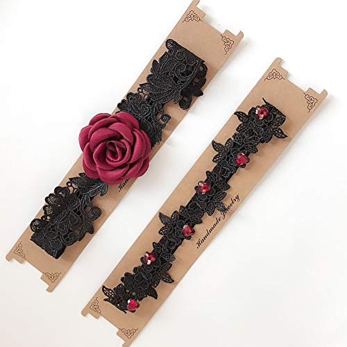 Yiyu Hechos A Mano Liga De Encaje De Novia Rosas Red Garter Muslos Sexys De Los Accesorios del Anillo, Liguero Novia Hechos A Mano Anillo De La Pierna x (Color : Black)