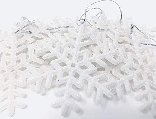 YLAB - 12 Decoraciones Navideñas de árbol de Copo de Nieve, Purpurina Blanca