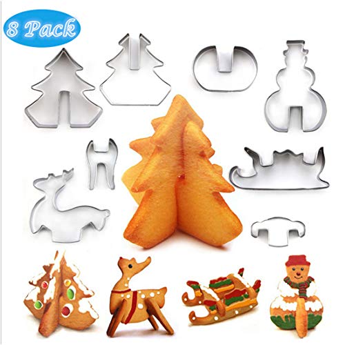 Yolistar 8 Piezas Moldes para Galletas Navidad, 3D Juego De Cortadores De Galletas De Navidad, Acero Inoxidable Moldes de Galletas Navidad Cortadores Galletas