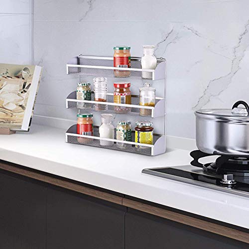 YOMYM Estanterías metálicas para Especias con estantes, Montaje en Pared Cocina Organizador de Especias, Cocina Baño Estante Especiero de Pie Encimera Organizador Multiuso para Especias (3 Capas)