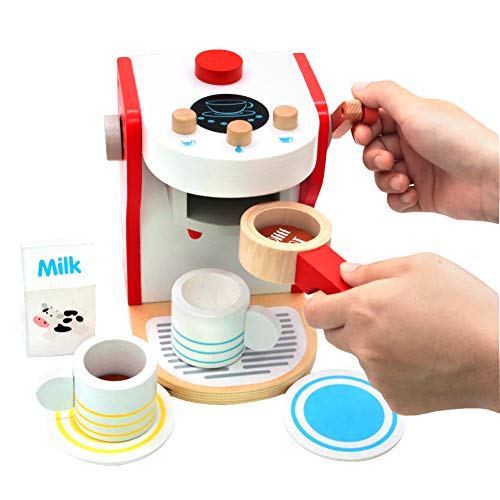 yoptote Juguetes de Madera Comida Alimentos Utensilios Cocina Juguete - Bebe Madera Cafetera Niños para Cumpleaños Infantiles 3 4 5 Años