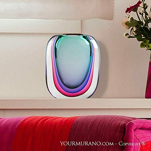 YourMurano - Jarrón de cristal de Murano, centro de mesa multicolor, forma ovalada, diseño moderno, fabricado en Italia, marca de origen garantizada, Cliff