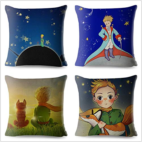 Yqs Funda de Cojín 45 * 45cm Beige de Lino del Amortiguador de la Cubierta Francia Animado El Principito Fox Imprimir Fundas de Almohada decoración Cojines Casos (Color : 7, Size : 450mm*450mm)